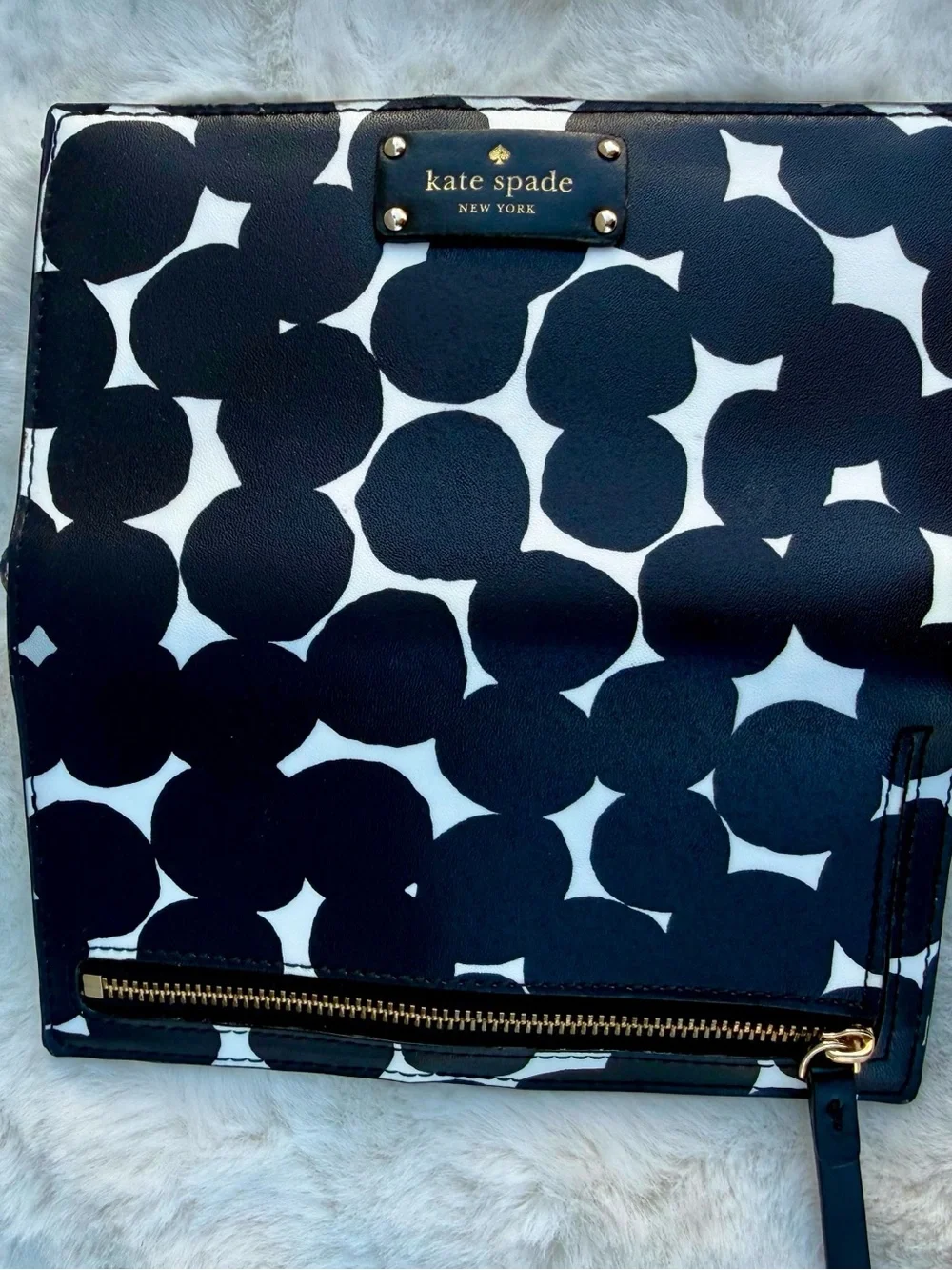 Authentic Kate Spade New York Leather Wallet - Black & White Abstract Polka Dot